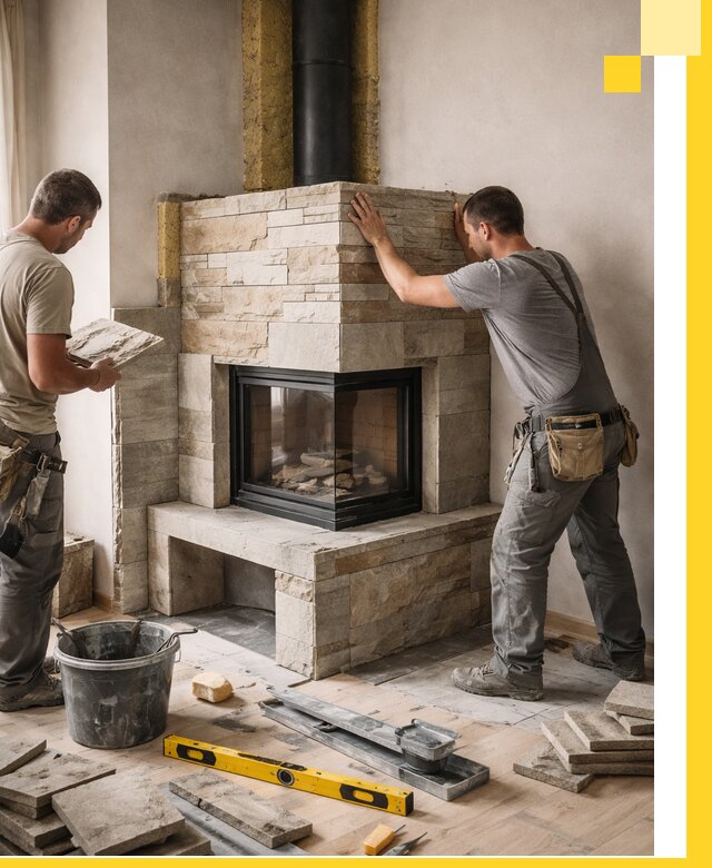 Угловые камины под ключ проект, монтаж и отделка в Одинцове