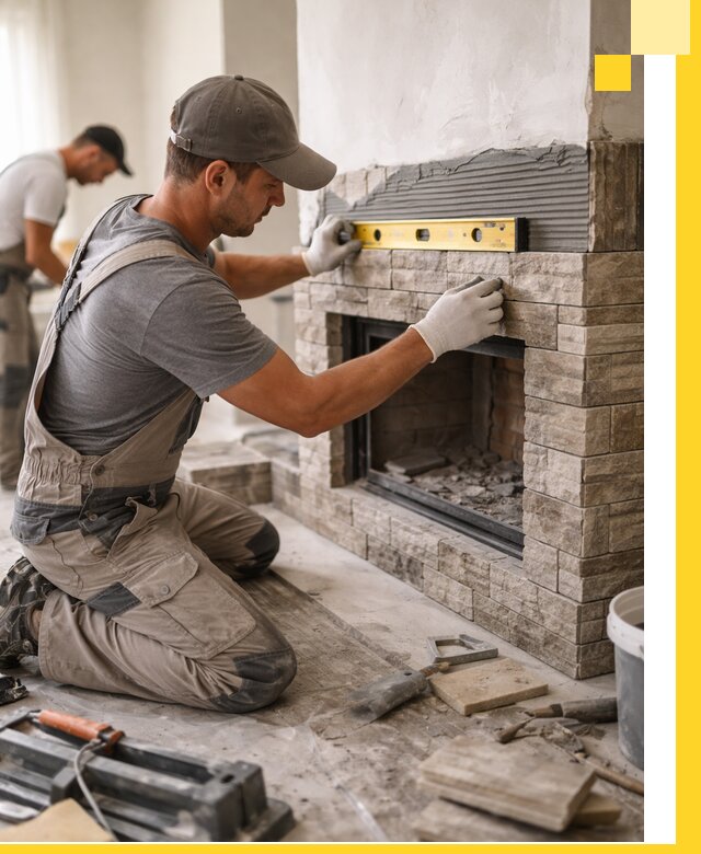 Облицовка каминов в Одинцове, монтаж и отделка натуральным камнем