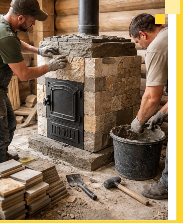 Облицовка банной печи под ключ в Одинцове: камень и плитка