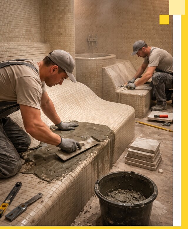 Лежаки для хамама под ключ в Одинцове, проект и монтаж