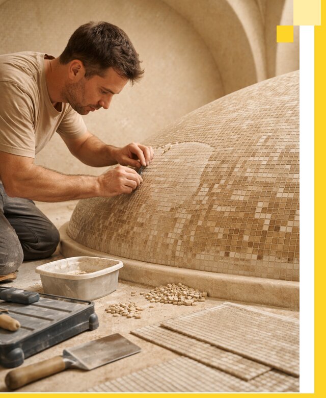 Профессиональная укладка мозаики для хамама под ключ в Одинцове