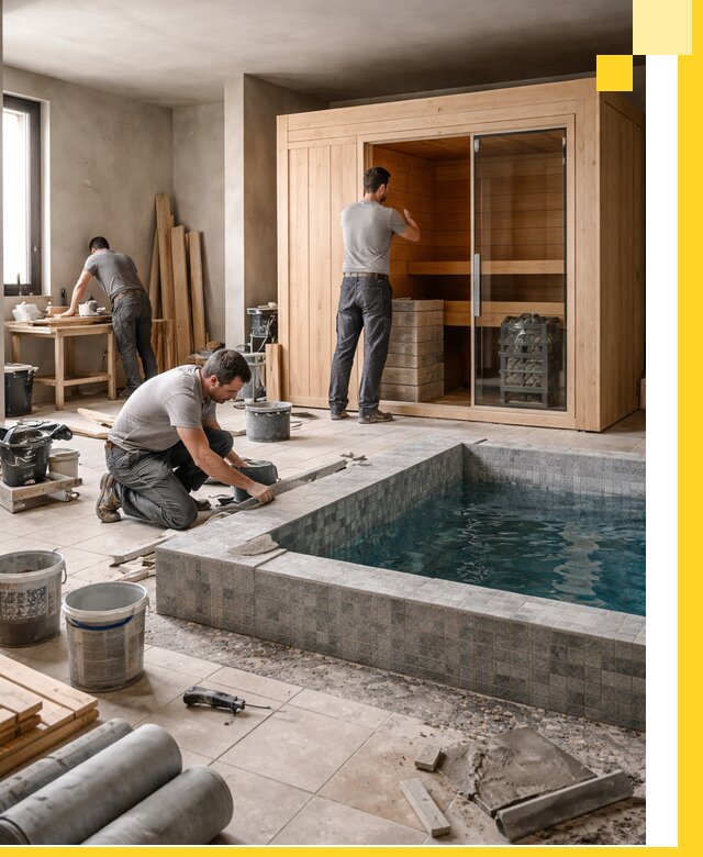 SPA зоны под ключ с бассейном сауной и печью в Одинцове